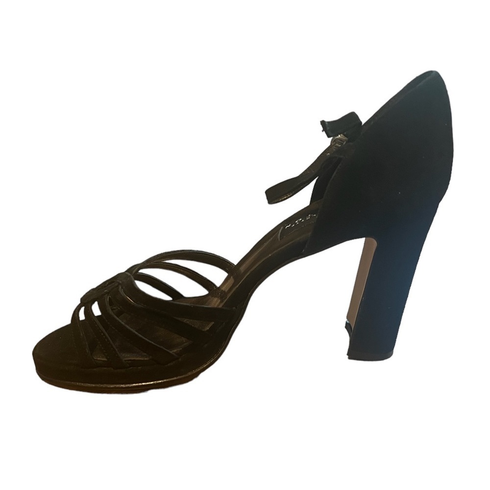 Charlotte Halton black suede ankle strap heels